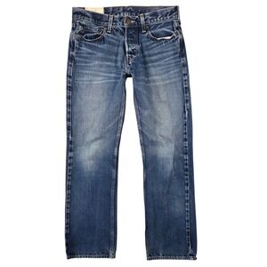 Hollister Mens Straight Leg Jeans Blue‎ Medium Wash Button Fly 30x32 Preppy